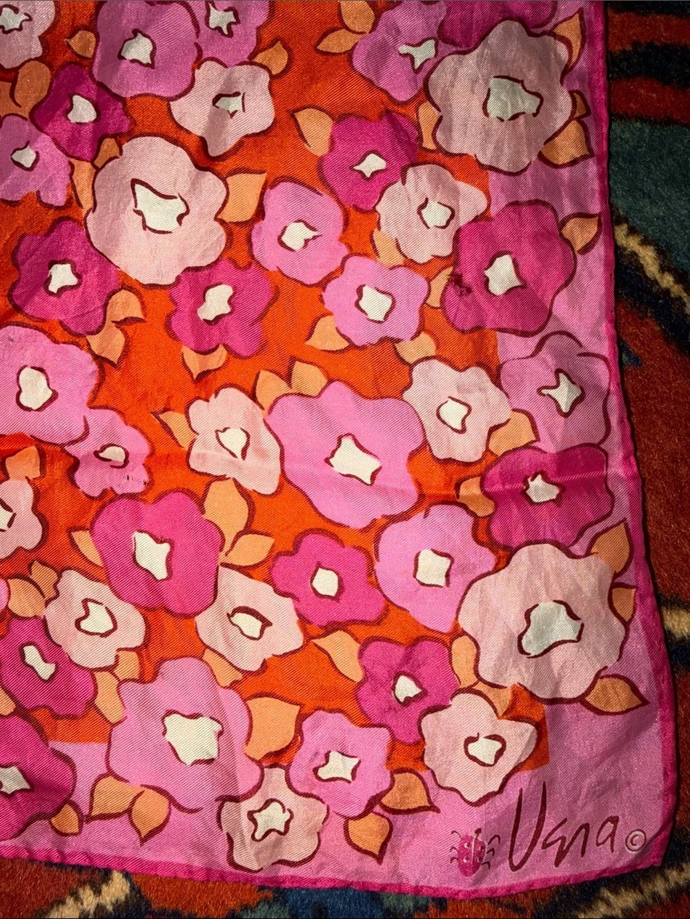 Vintage 1960s Vera Neumann Mod Floral 100% Silk Scarf